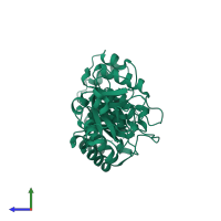 PDB entry 1x7f coloured by chain, side view.