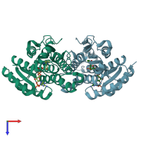 PDB entry 1x7h coloured by chain, top view.