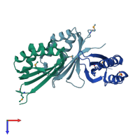 PDB entry 1x7v coloured by chain, top view.