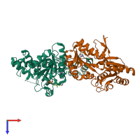 PDB entry 1x7x coloured by chain, top view.