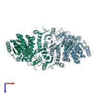 PDB entry 1x87 coloured by chain, top view.