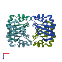 PDB entry 1x8d coloured by chain, top view.