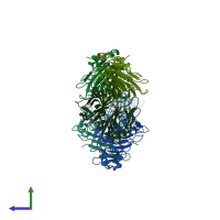 PDB entry 1x8m coloured by chain, side view.