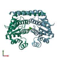 PDB entry 1x92 coloured by chain, front view.