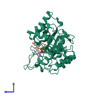 PDB entry 1x97 coloured by chain, side view.