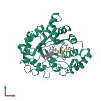 PDB entry 1x98 coloured by chain, front view.