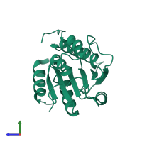 PDB entry 1x9g coloured by chain, side view.