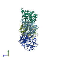 PDB entry 1x9y coloured by chain, side view.