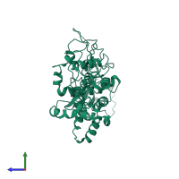 PDB entry 1xa6 coloured by chain, side view.