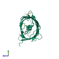 PDB entry 1xa9 coloured by chain, side view.