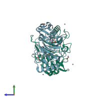 PDB entry 1xaf coloured by chain, side view.