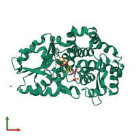 PDB entry 1xag coloured by chain, front view.