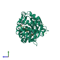 PDB entry 1xag coloured by chain, side view.