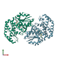 PDB entry 1xah coloured by chain, front view.