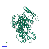 PDB entry 1xan coloured by chain, side view.