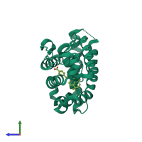 PDB entry 1xap coloured by chain, side view.