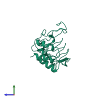 PDB entry 1xat coloured by chain, side view.