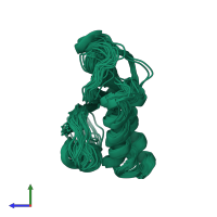 PDB entry 1xax coloured by chain, ensemble of 20 models, side view.