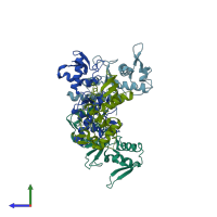 PDB entry 1xb4 coloured by chain, side view.