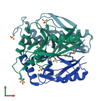 PDB entry 1xbf coloured by chain, front view.