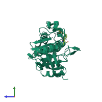 PDB entry 1xbo coloured by chain, side view.