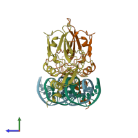 PDB entry 1xbr coloured by chain, side view.