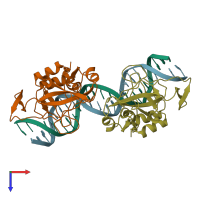 PDB entry 1xbr coloured by chain, top view.