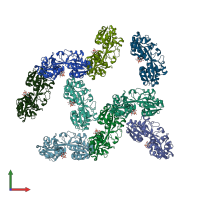 PDB entry 1xc1 coloured by chain, front view.