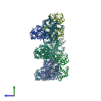 PDB entry 1xc1 coloured by chain, side view.