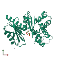 PDB entry 1xc3 coloured by chain, front view.