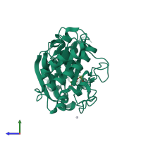 PDB entry 1xc3 coloured by chain, side view.