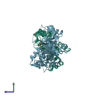 PDB entry 1xc4 coloured by chain, side view.