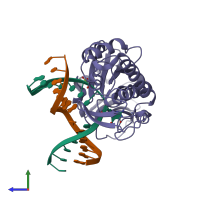 Hetero trimeric assembly 1 of PDB entry 1xc8 coloured by chemically distinct molecules, side view.