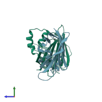 PDB entry 1xca coloured by chain, side view.