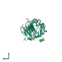 PDB entry 1xcd coloured by chain, side view.