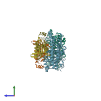 PDB entry 1xcg coloured by chain, side view.