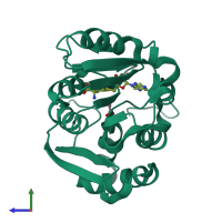 PDB entry 1xcj coloured by chain, side view.