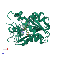 PDB entry 1xcj coloured by chain, top view.