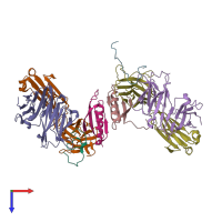 PDB entry 1xct coloured by chain, top view.