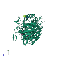 PDB entry 1xd0 coloured by chain, side view.