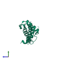 PDB entry 1xd7 coloured by chain, side view.