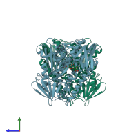 PDB entry 1xdi coloured by chain, side view.