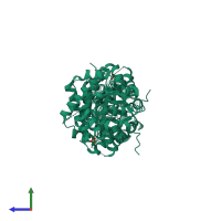 Homo dimeric assembly 1 of PDB entry 1xdl coloured by chemically distinct molecules, side view.