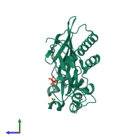 PDB entry 1xdn coloured by chain, side view.