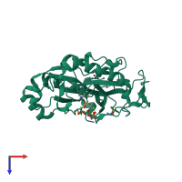 PDB entry 1xdn coloured by chain, top view.