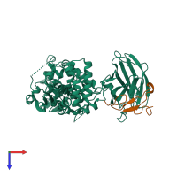 PDB entry 1xdt coloured by chain, top view.