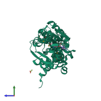 PDB entry 1xdu coloured by chain, side view.