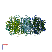 PDB entry 1xe3 coloured by chain, top view.