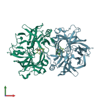 PDB entry 1xe6 coloured by chain, front view.