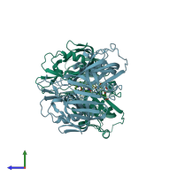 PDB entry 1xe6 coloured by chain, side view.